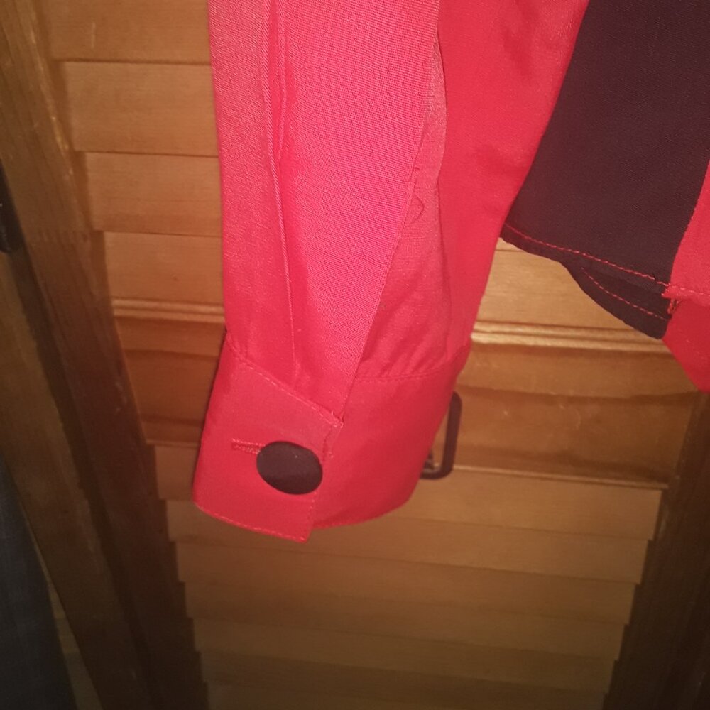 Vintage! EK Designs SZ Small Red & Black Jacket, Tie Back, Button Sleeve - Picture 3 of 4